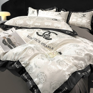 高档水洗真丝床笠四件套丝滑裸睡被套夏季冰丝床单简约轻奢风床品