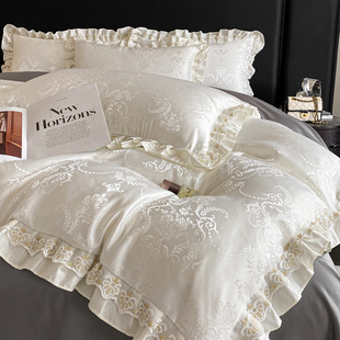 夏季冰丝四件套轻奢公主风天真丝滑裸睡凉感被套床单新款床上用品