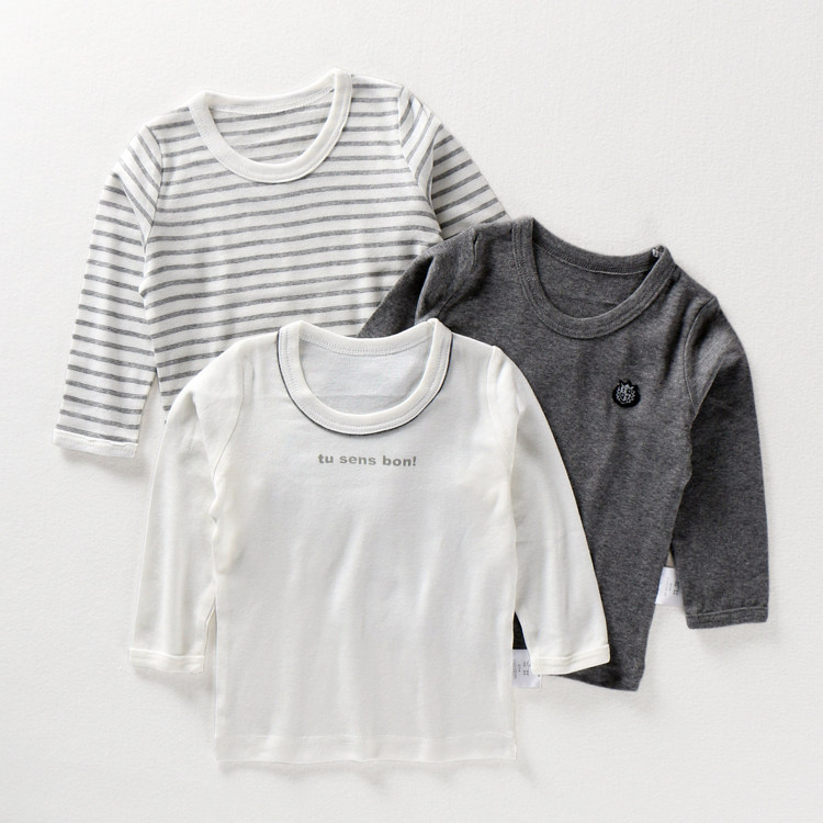 春秋长袖T恤纯棉男童宝宝中小童秋衣打底上衣睡衣服纯白黑灰条纹