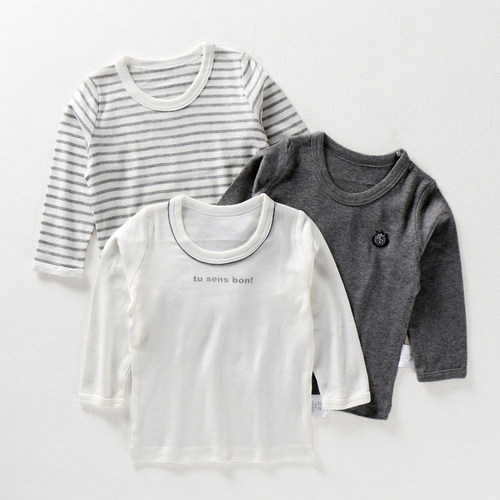 打底睡衣服纯白黑灰条纹长袖t恤