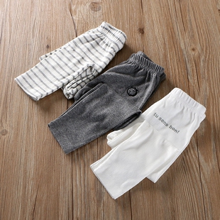 男童女童打底裤 秋裤 儿童宝宝长裤 线裤 纯白纯灰条纹 弹力衬裤 秋冬装