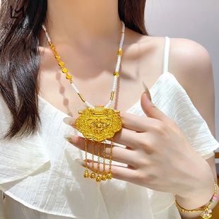 金包银天子门生锁包吊坠项链时尚花丝龙凤呈祥大锁包