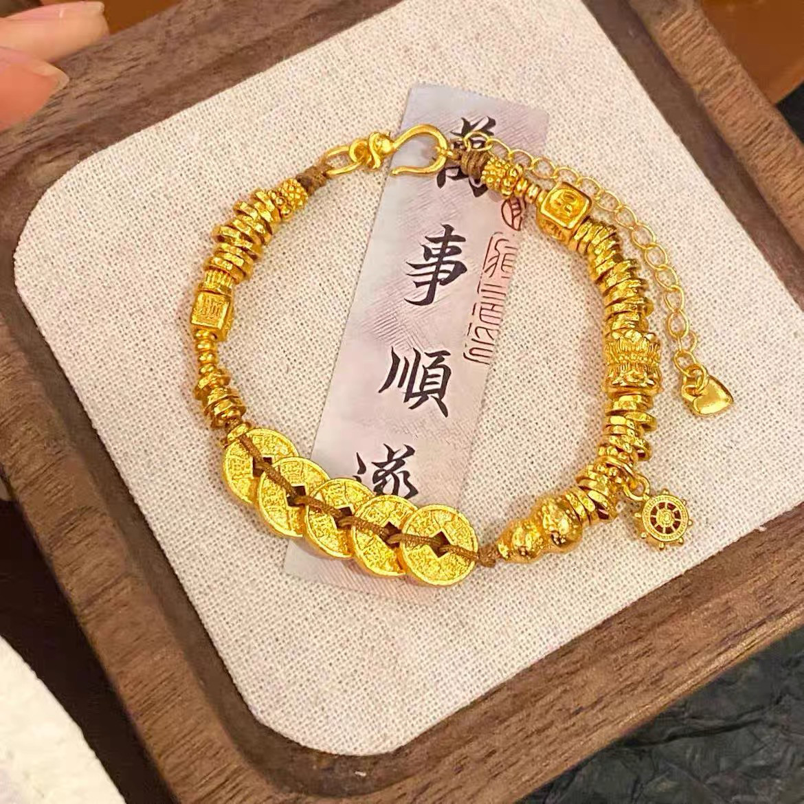 金包银五帝钱盘缠手链锤纹葫芦吉祥手串国风女