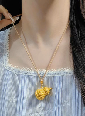 金包银镂空花丝爬藤葫芦吊坠项链新中式国潮毛衣链镀小众轻