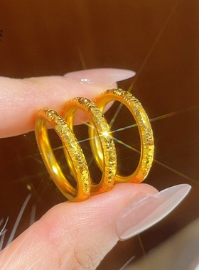 金包银碎冰冰戒指小众轻奢感2025新款999足金指环素圈