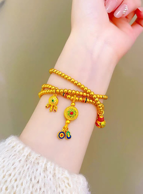 金色饰品 烧蓝珐琅彩宝相花福禄聚宝三圈手链女古韵项链