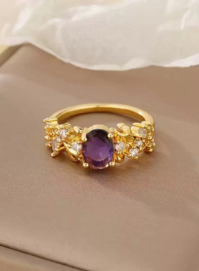 金包银紫荆花戒指女小众设计贵气食指戒轻奢高级感2024新款爆款