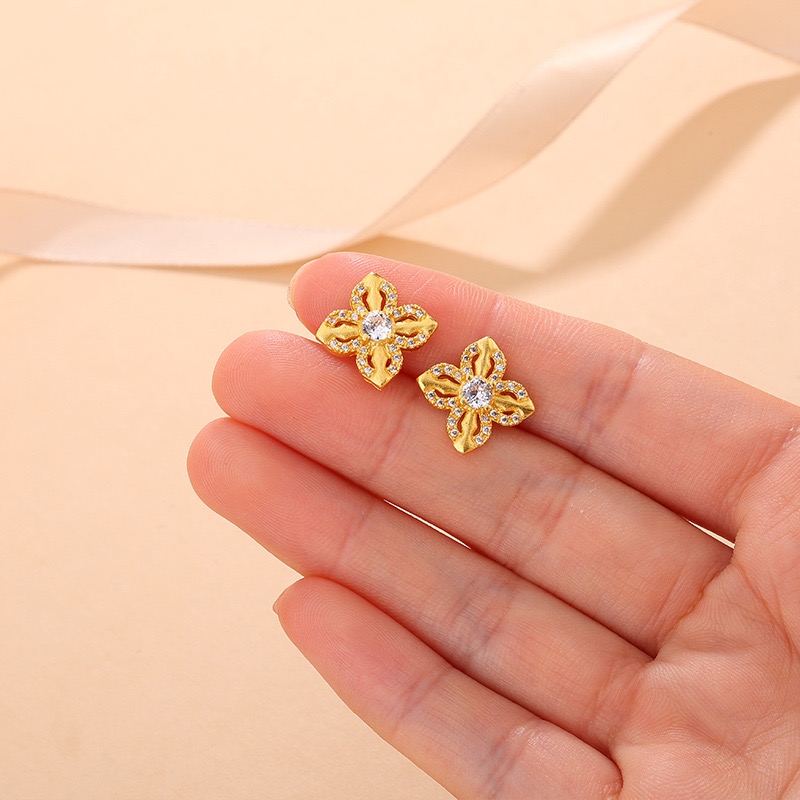 金包银点钻十字金刚杵耳钉女耳坠高级感拉丝独特气质耳钉