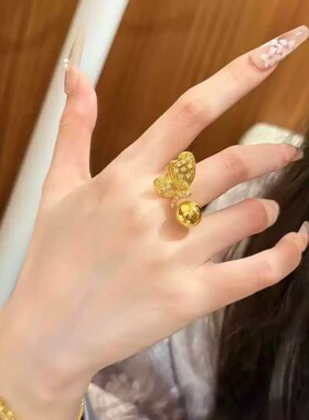 金色饰品点钻拉丝蝴蝶开口戒指女2026新款5A级锆石食指戒小众高级