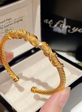 金包银生生不息手镯女沙金古法麻花扭纹手镯金店同款古法编织手镯