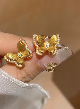 金色饰品 蝴蝶耳钉女款古法金耳钉送女友礼物