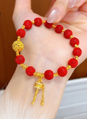 新中式古法金包银花丝绣球六字真言转转筒手链丝绒灯笼刻面珠