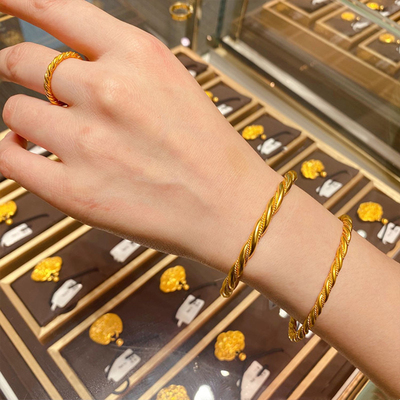 金色饰品 麻花手镯女古法传承镯结婚嫁手串环