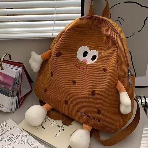 曲奇饼干小书包女丑萌灯芯绒小众卡通毛绒可爱双肩包秋冬少女背包