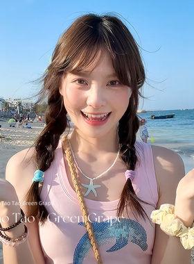 蓝色海星彩色多巴胺水晶串珠项链