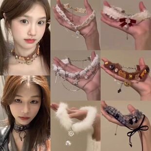 香香公主~星星吊坠毛绒choker双层项链锁骨链甜酷风秋冬本命颈链