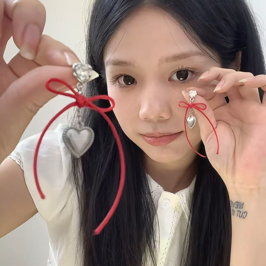 FULLICESTUDIO情书原创饰品流苏甜美红色爱心蝴蝶结耳钉复古耳饰