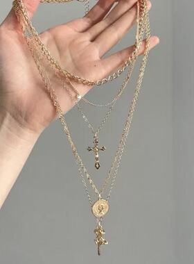 Vintage|Cross rose coins项链