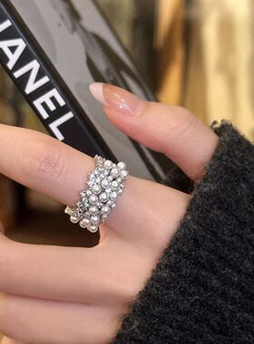 轻奢高级感珍珠戒指女小众设计开口食指戒轻奢高级感2026新款指环