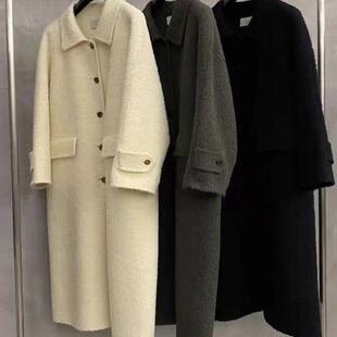 韩国东大门MUTE女2024冬季新款手工双面羊毛大衣外套
