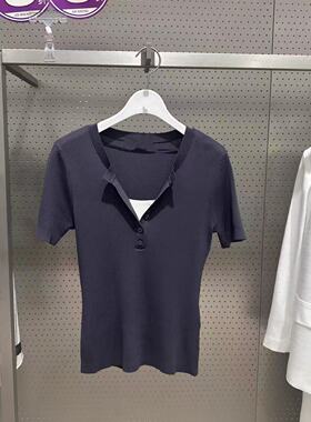 LI+商场同款夏季格雷系经典老钱风亨利领针织衫假两件125220TK305