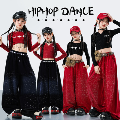 韩版女童街舞嘻哈演出红色卫衣