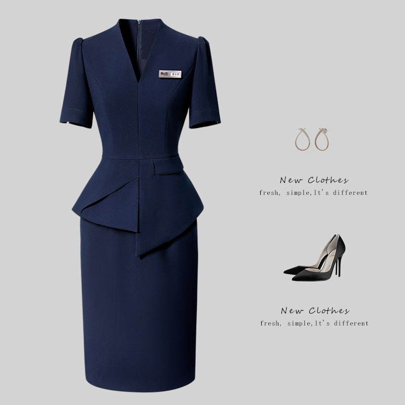 假两件职业连衣裙女夏气质修身美容前台接待工作服售楼部案场工装