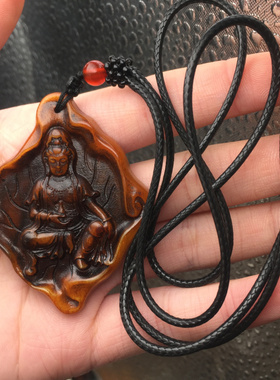 古玩杂项西藏如意观音牛角吊坠