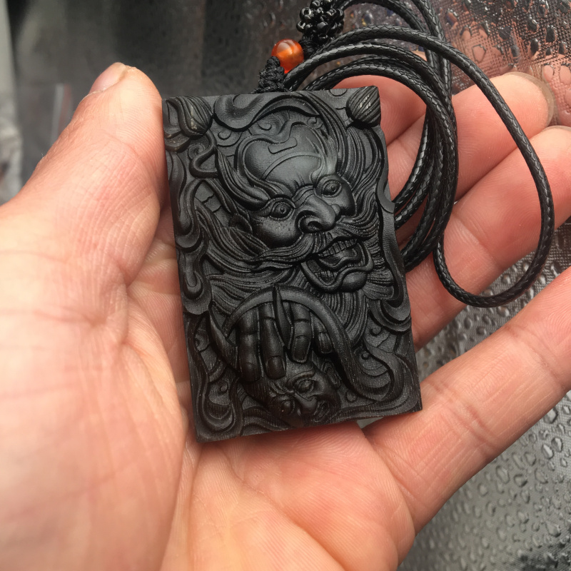 古玩收藏古董真品黑驴蹄子雕刻钟馗牌子吊坠