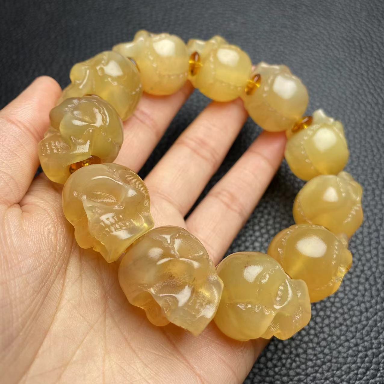 藏式天然羊角雕刻尸陀林骷髅头单圈手串手链男女款文玩佛珠
