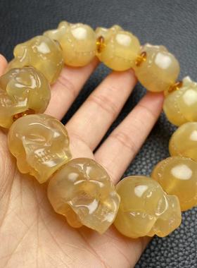 藏式天然羊角雕刻尸陀林骷髅头单圈手串手链男女款文玩佛珠