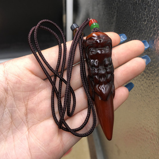 天然西藏赤红老牦牛角雕刻龙头手把件挂件吊坠古玩文玩收藏真品