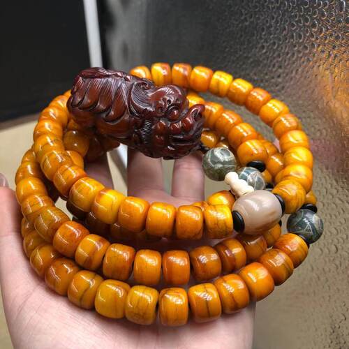 西藏风化老料牦牛骨手串藏式108颗牦牛角手把件脖挂佛珠念珠配饰 - 封面