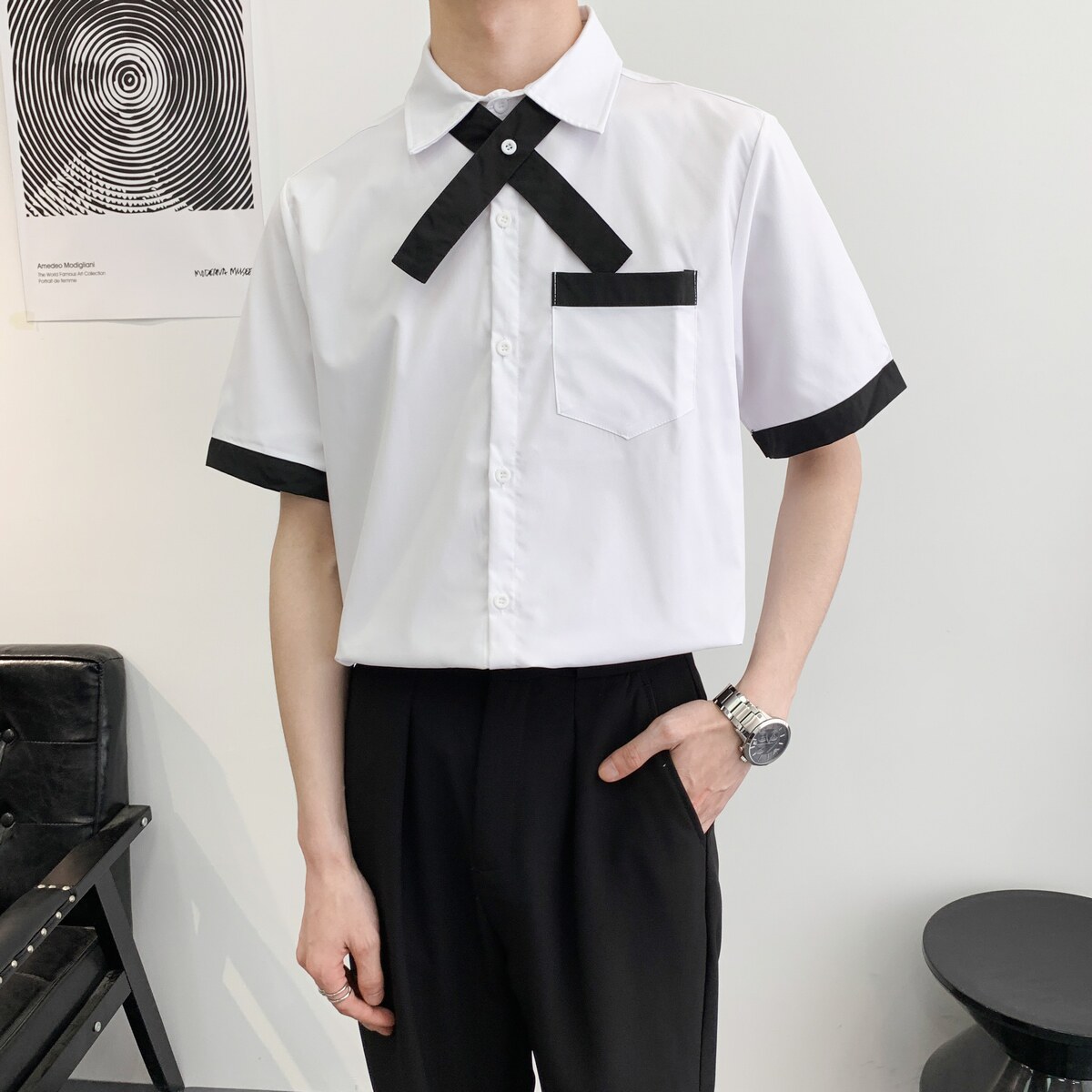 714A-C668P40控59/2025夏季餐厅美发厅奶茶店酒吧工作服衬衫制服,男装衬衫,星座714A（原电商C314）