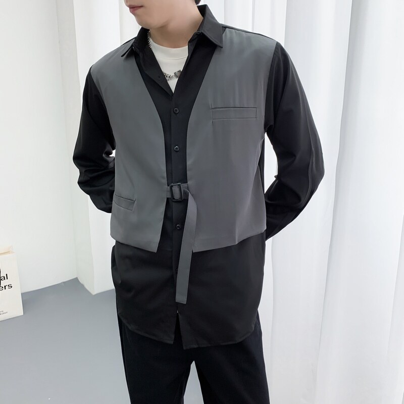 714A-H3007P55控88/2025秋季新款日系发型师工作服衬衫假两件衬衣,男装衬衫,星座714A（原电商C314）