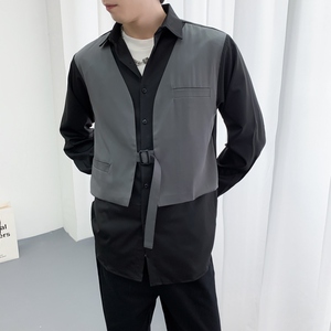 714A-H3007P55控88/2025秋季新款日系发型师工作服衬衫假两件衬衣