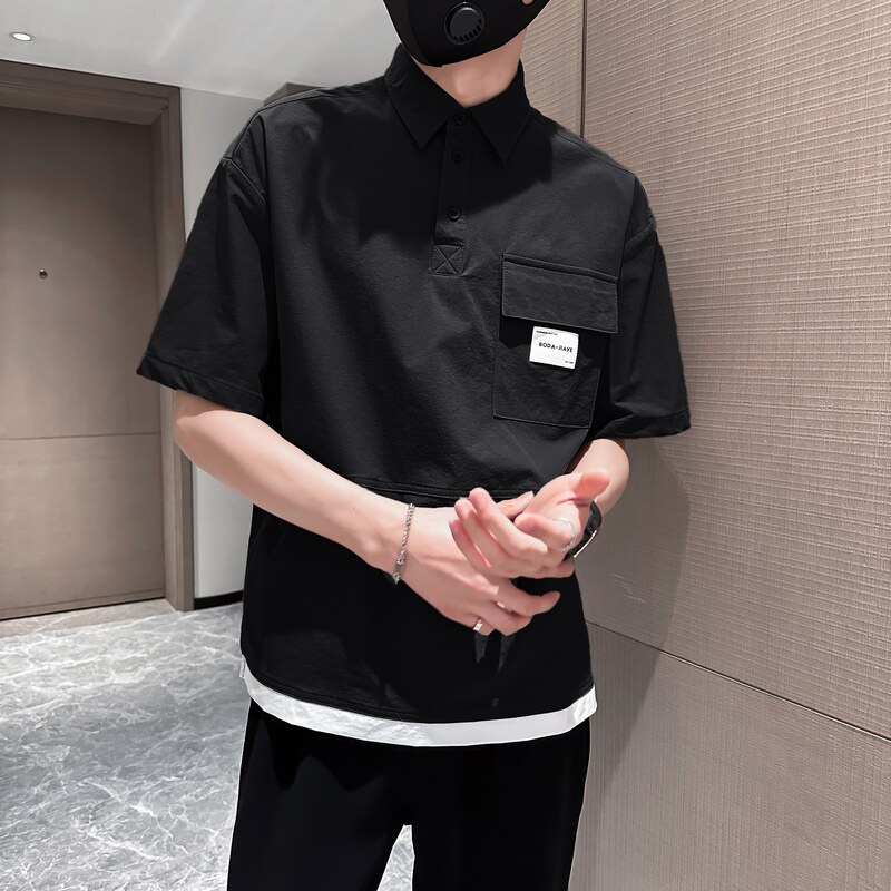714A-G8030P85控135/2025夏季男士翻领T恤潮流宽松日系衬衫领tee,男装T恤,星座714A（原电商C314）