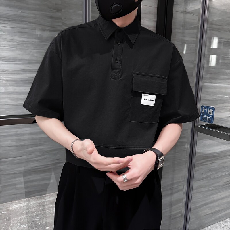 714A-G8030P85控135/2025夏季男士翻领T恤潮流宽松日系衬衫领tee,男装T恤,星座714A（原电商C314）