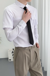 714A-D612P45控69/2025春季男士修身工装多口袋衬衫ktv少爷制服图片