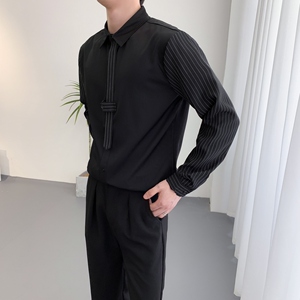 714A-D3035P45控69/2025春季新款发型师夜店领带条纹拼接衬衫制服图片