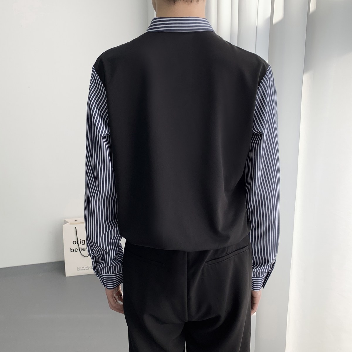 714A-H3049P55控88/2025春季新款工作服衬衫衬衣假两件条纹拼接,男装衬衫,星座714A（原电商C314）