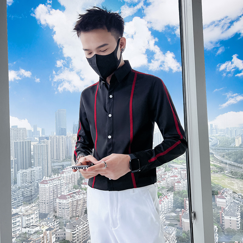 714A-D07P45控65/社会小伙2025春男士修身青少年织带衬衫工作衬衣,男装衬衫,星座714A（原电商C314）