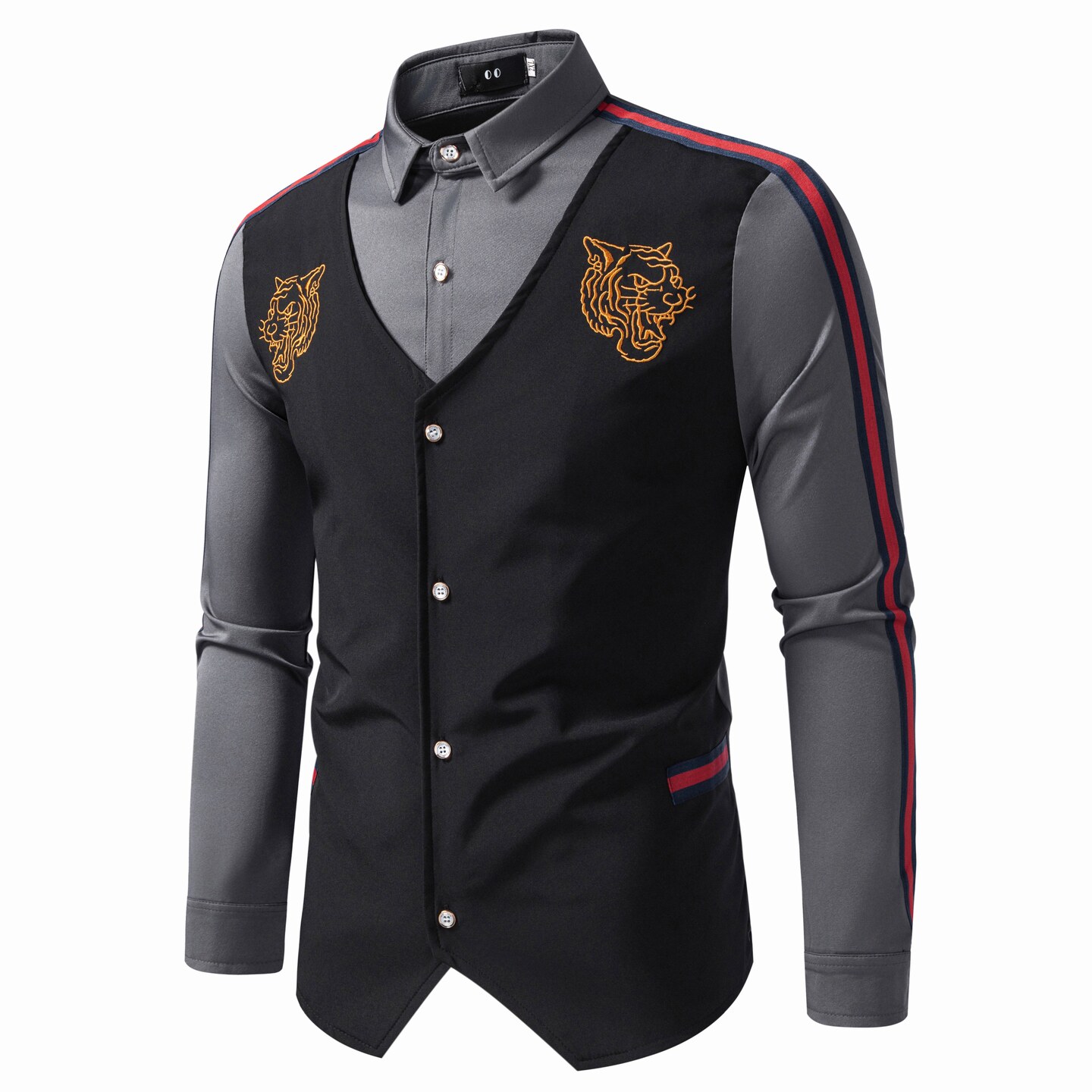 714A-H654P55控88/2026新款团体修身假两件绣花衬衫工作服ktv制服，男装衬衫，星座714A（原电商C314）