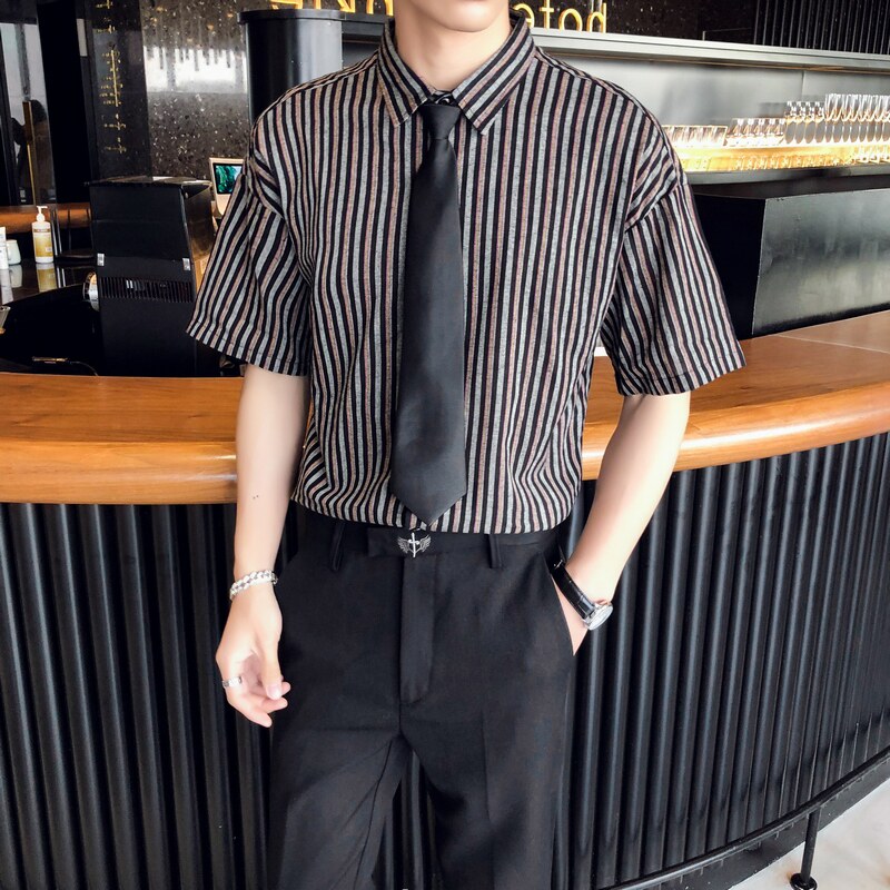714-D644P45/店主风2025夏季短袖衬衫条纹宽松工作服衬衣学生装,男装T恤,星座714(原C313)