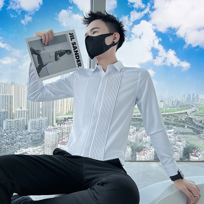 714A-9207P45控65/社会小伙2025春季修身纯色白衬衫发型师工作服,男装衬衫,星座714A（原电商C314）