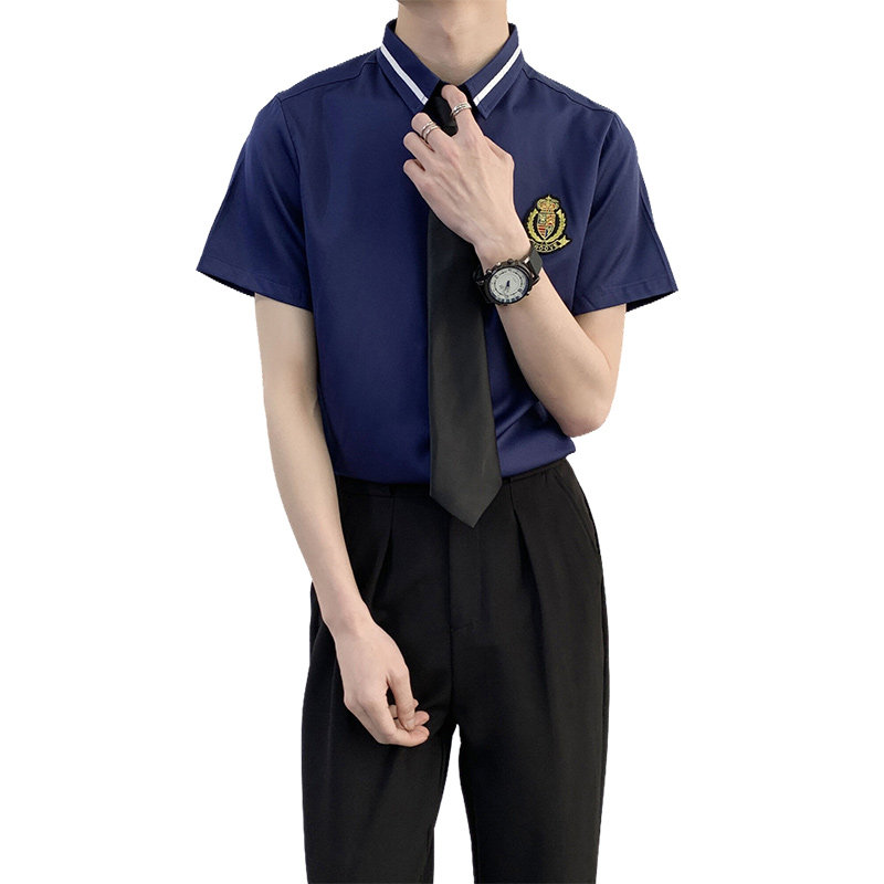 714A-Y820P40控59/2025新款夏短袖衬衫潮流修身工作服衬衣校园风,男装T恤,星座714A（原电商C314）