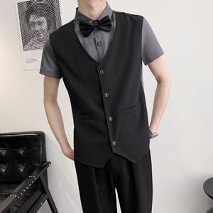 714A-H3057P55控79/2025新款夏季工作服衬衫假两件马甲制服图片