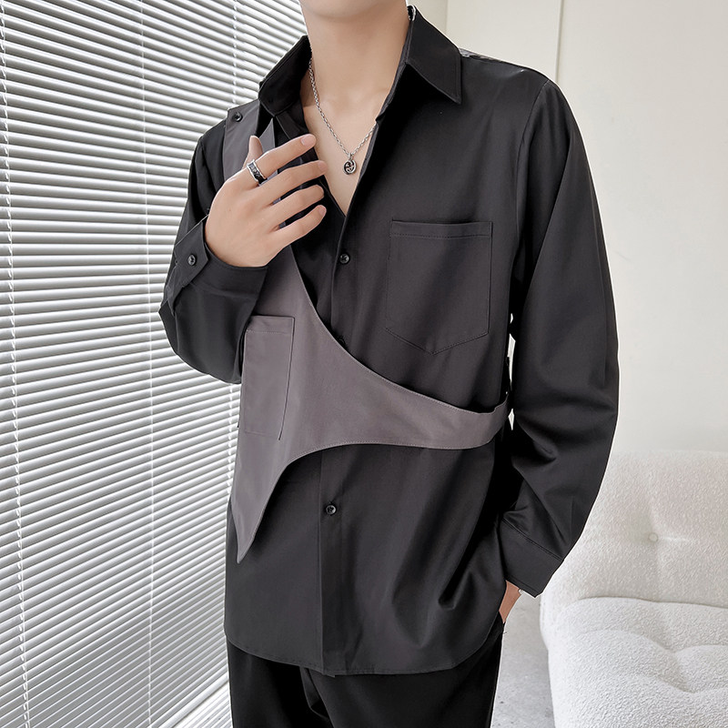 714A-H3010P55控75/轻熟风2025春男装衬衫假两件发型师制服S-5XL,男装衬衫,星座714A（原电商C314）