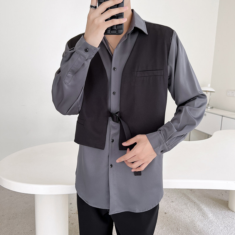 714A-H3007P55控75/轻熟风2025春衬衫假两件宽潮流制服衬衣S-5XL，男装衬衫，星座714A（原电商C314）