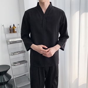 714A-D3078P45控69/2025春夏新款七分袖工作服衬衫日系理发店制服图片
